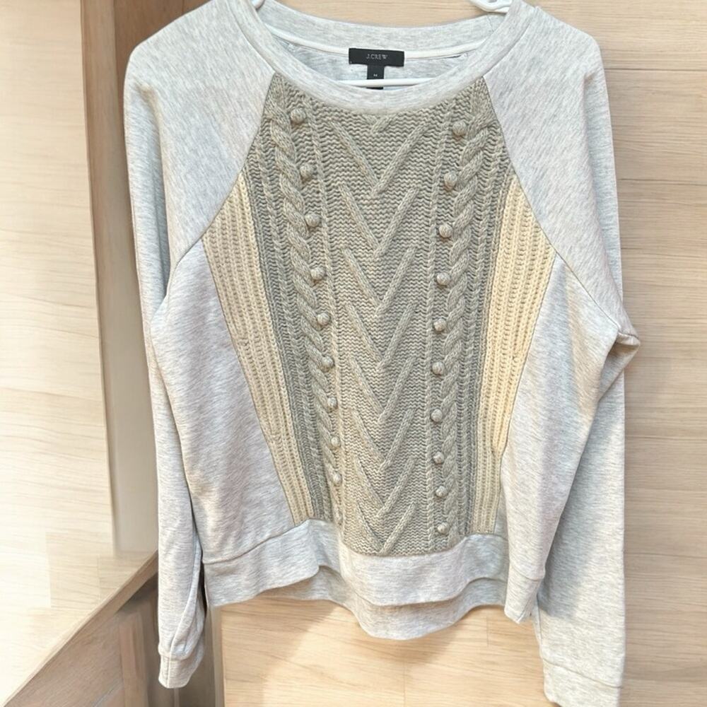 J.Crew Pom Pom Cable Knit Sweater in Gray & Cream Size Medium